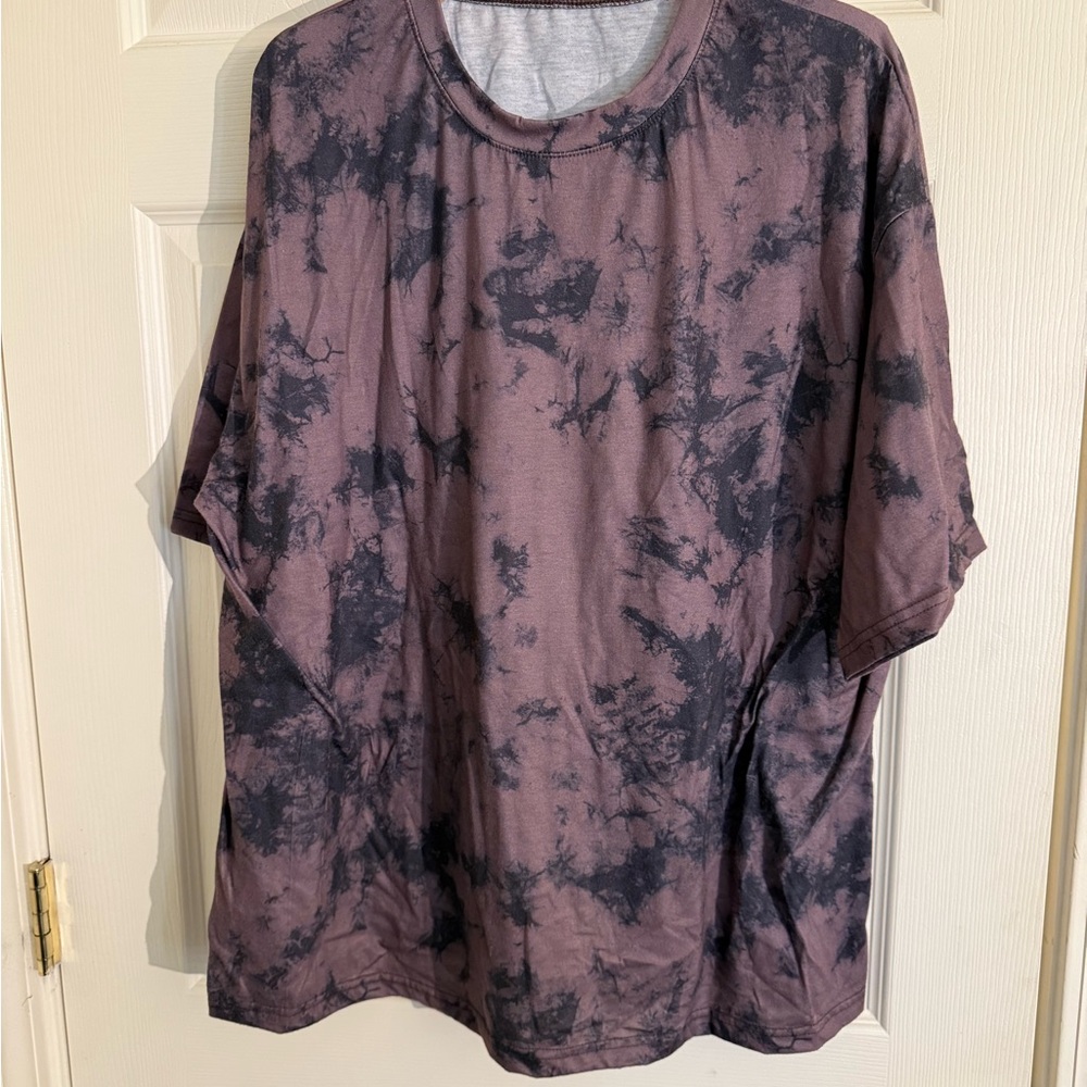 SHEIN Women's Black and Brown Tie-Dye Short Sleeve Tee